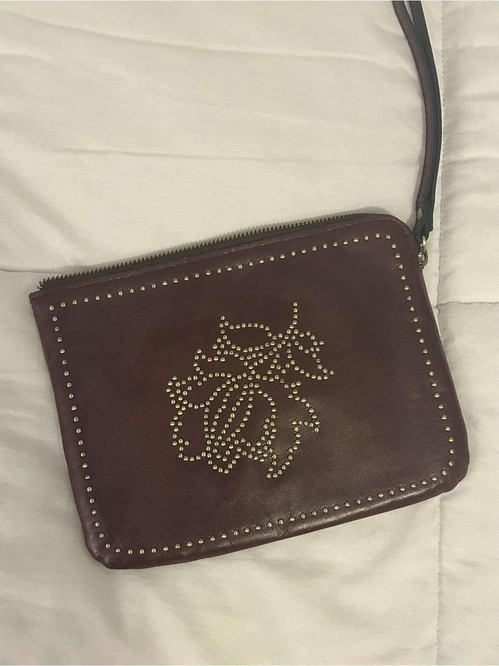 Patricia Nash Studded and Embossed Floral Leather Wristlet - Burgundy